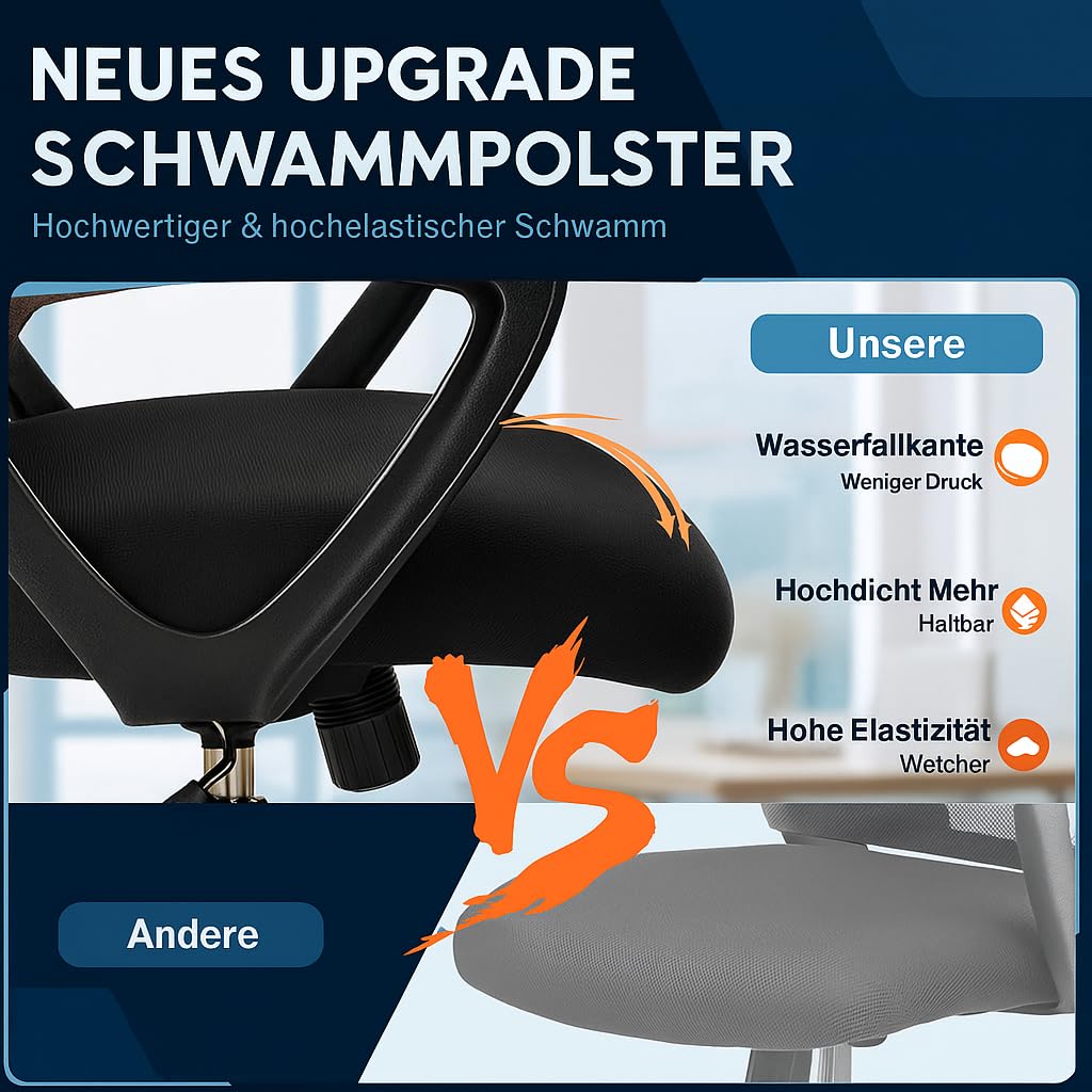 DUMOS Bürostuhl Ergonomisch Schreibtischstuhl mit Lendenwirbelstütze Verstellbaren Armlehnen Drehstuhl Höhenverstellbarer Office Chair Bürostühle Geeignet für Büro und Schlafzimmer(Schwarz)