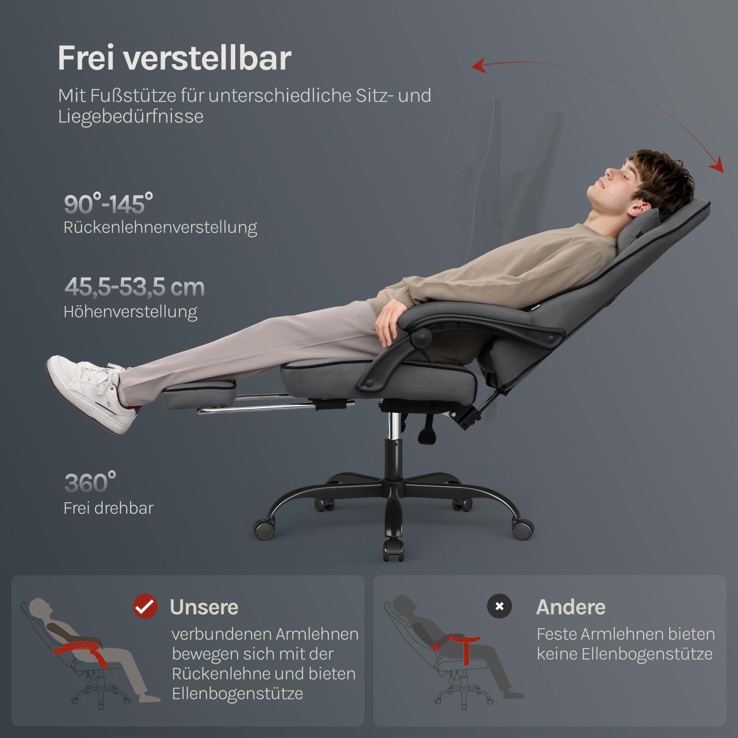 WOLTU Gaming Stuhl Ergonomisch mit Fußstütze Grau GS10gr