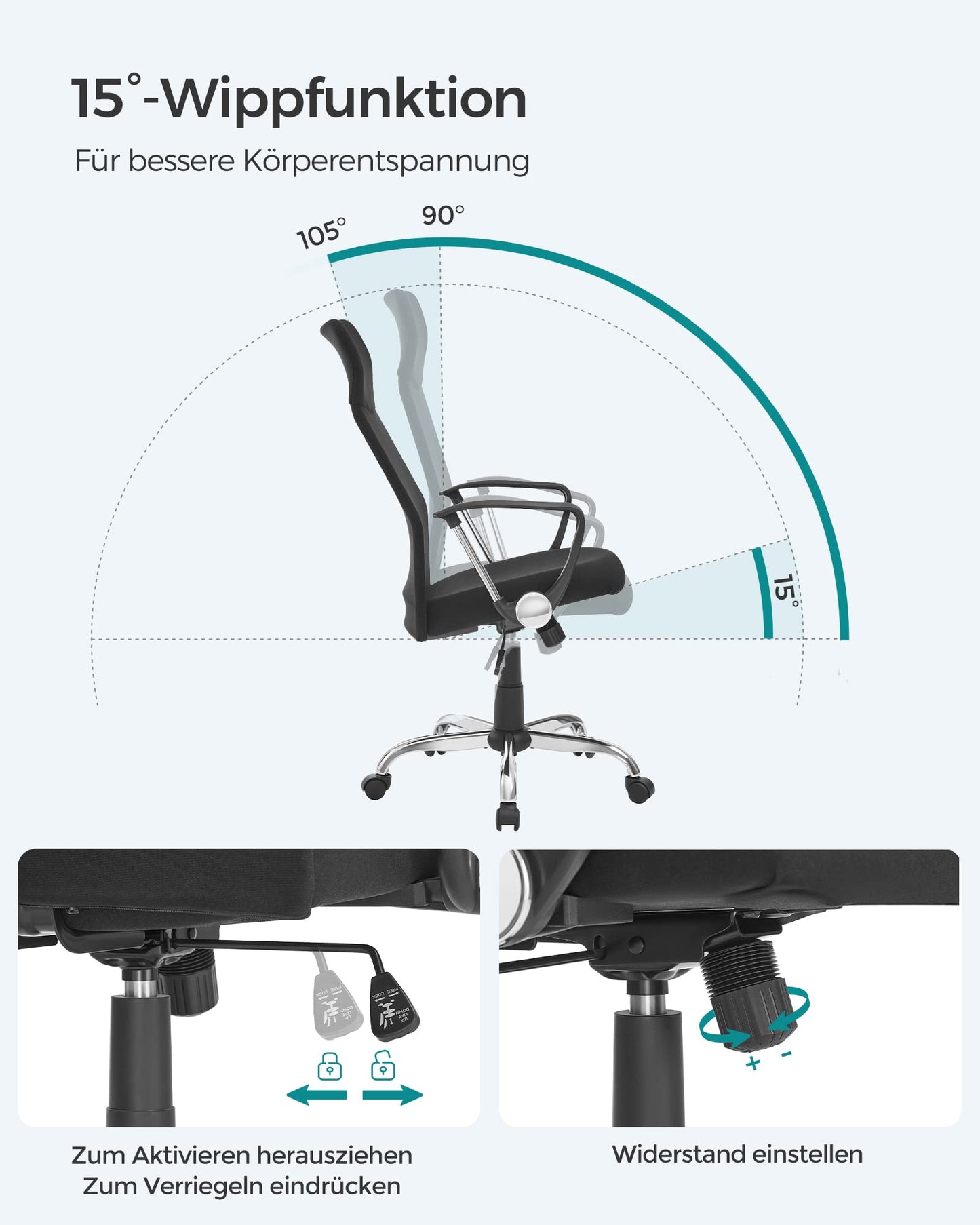 SONGMICS Ergonomischer Bürostuhl Schwarz OBN034B01