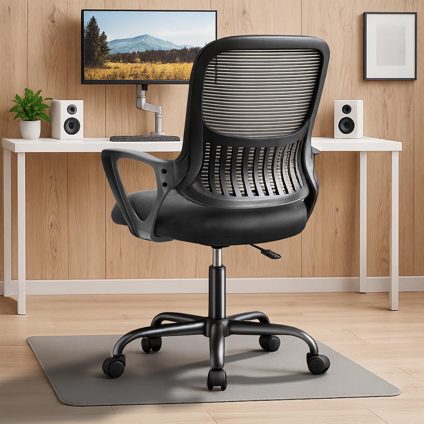DUMOS Bürostuhl Ergonomisch Schreibtischstuhl mit Lendenwirbelstütze Verstellbaren Armlehnen Drehstuhl Höhenverstellbarer Office Chair Bürostühle Geeignet für Büro und Schlafzimmer(Schwarz)