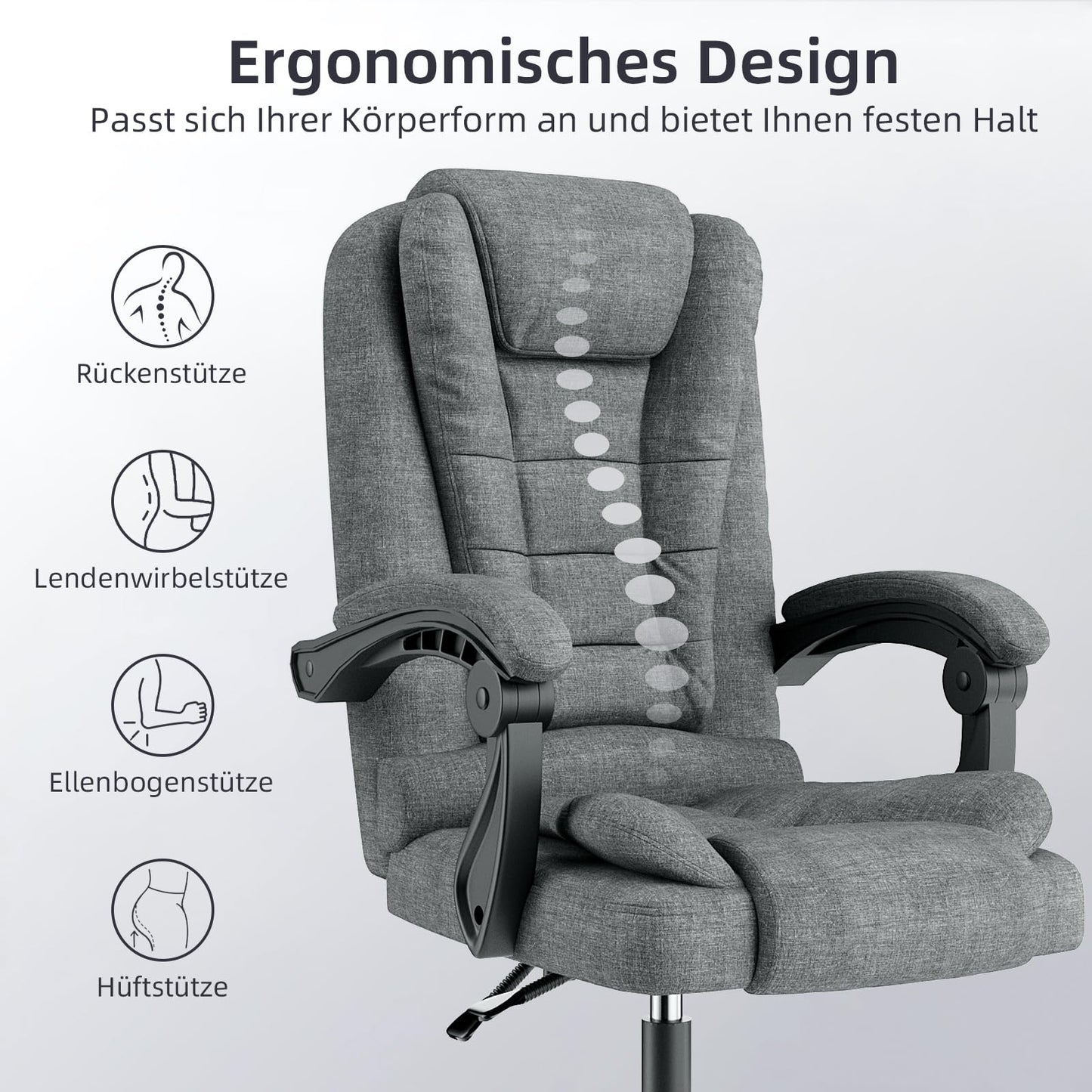 Naspaluro Ergonomischer Bürostuhl Verstellbar Dunkelgrau