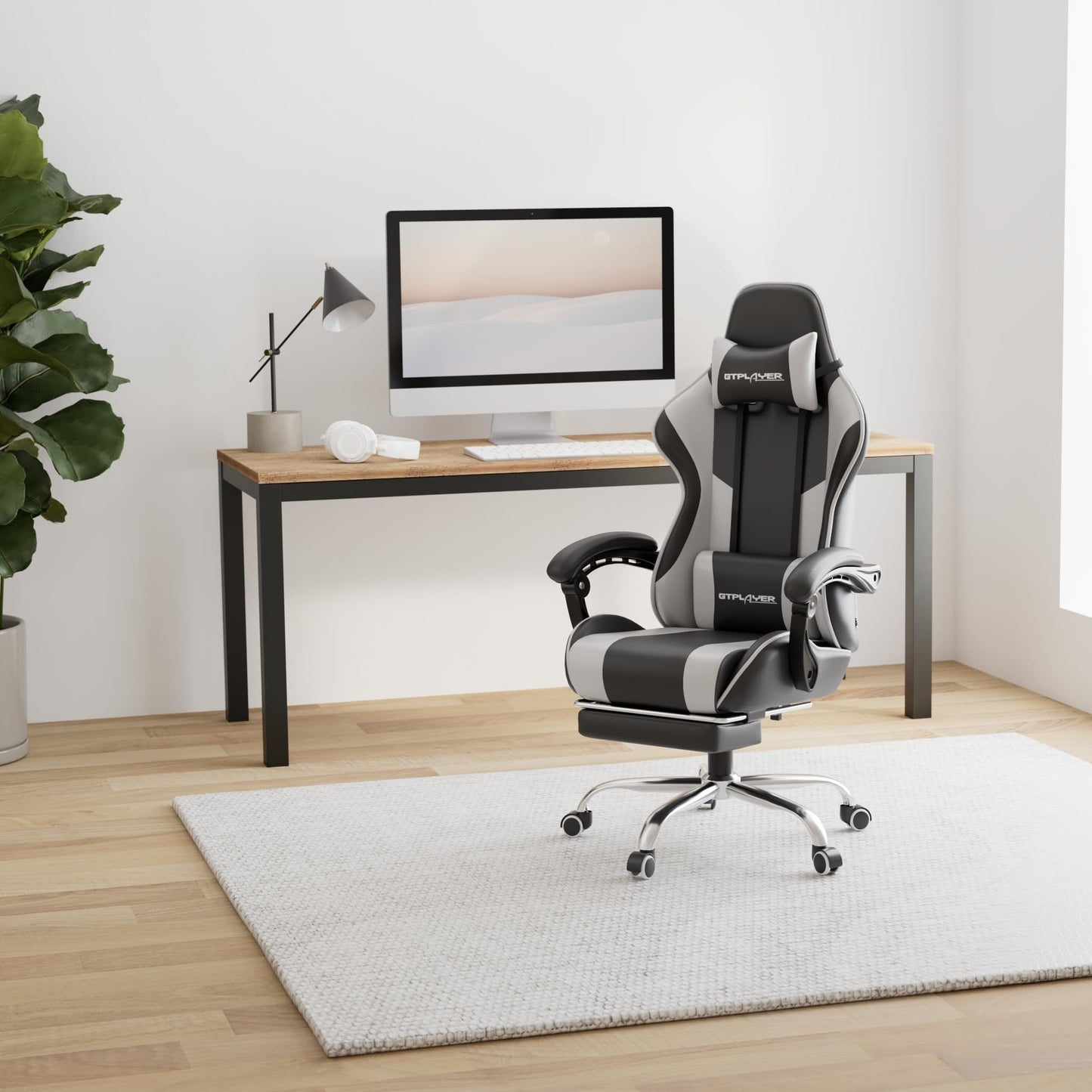 GTPLAYER Gaming Stuhl Ergonomisch mit Fußstütze und Massage Weiß