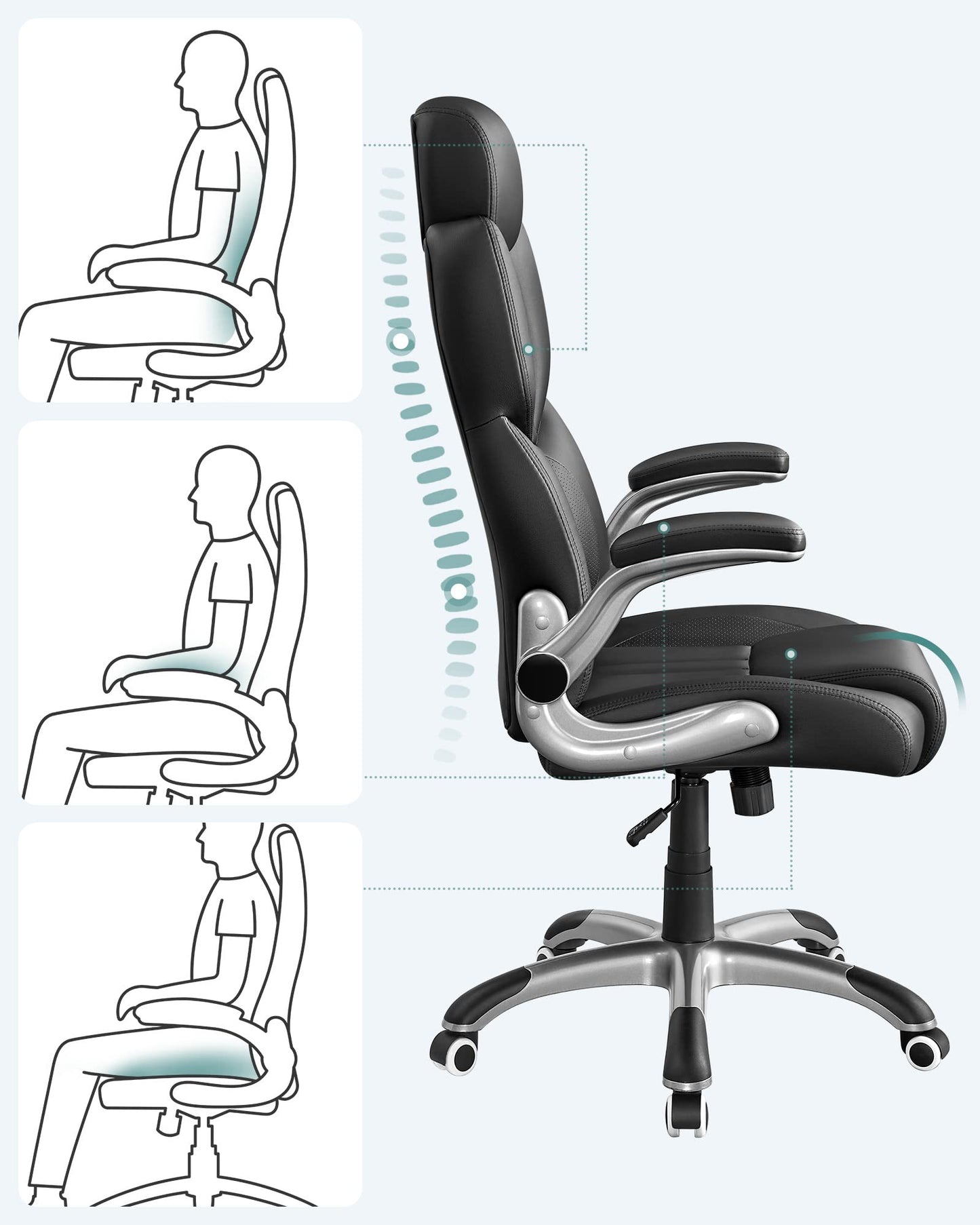 SONGMICS Gaming Stuhl mit Kopfstütze Schwarz OBG65BK