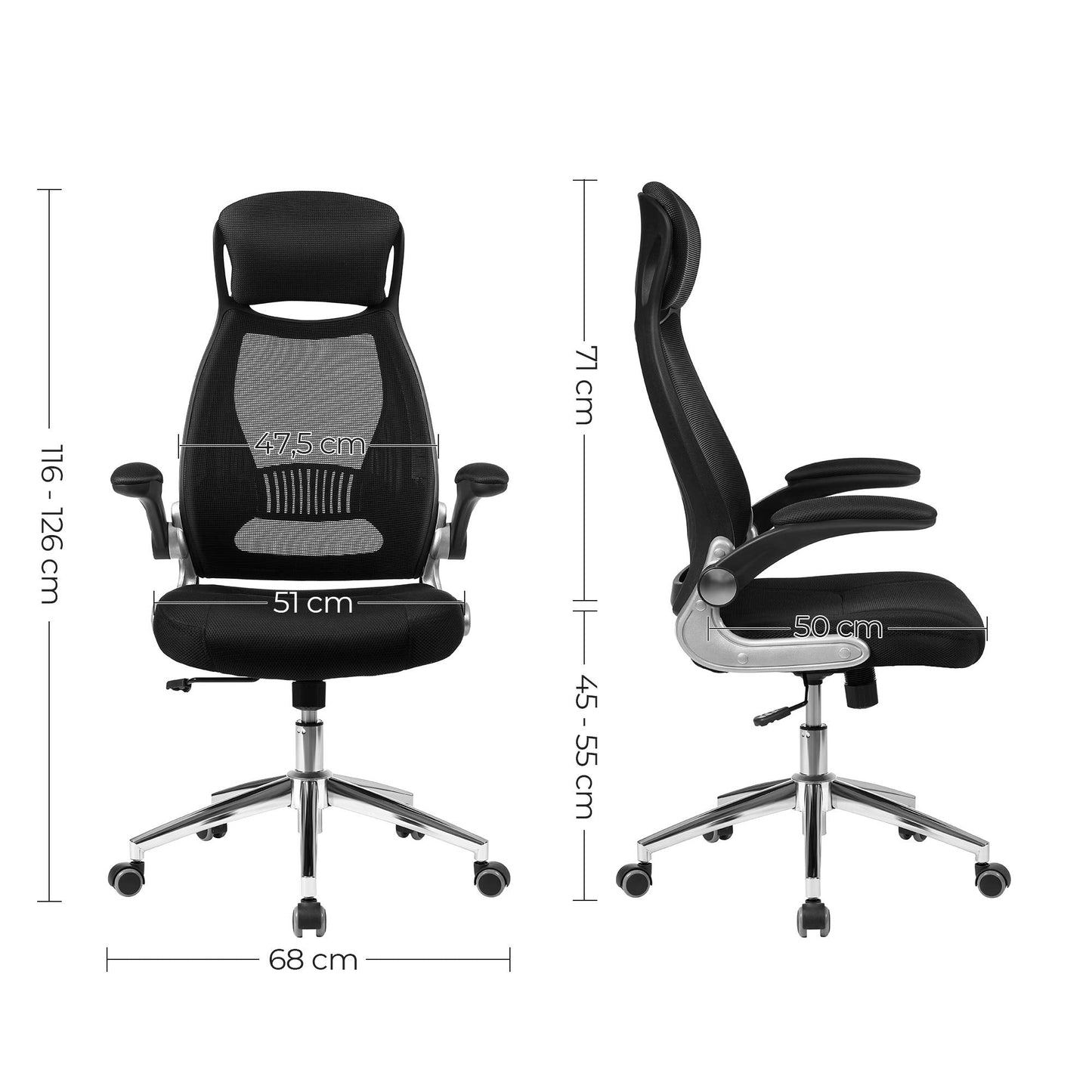 SONGMICS Bürostuhl mit Kopfstütze Schwarz OBN86BK