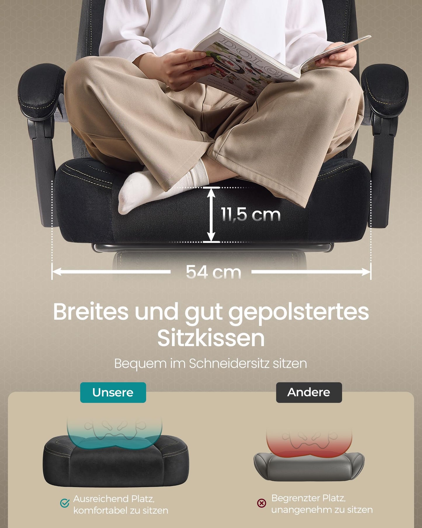 SONGMICS Gaming Stuhl Ergonomisch mit Fußstütze Schwarz OBG077B08