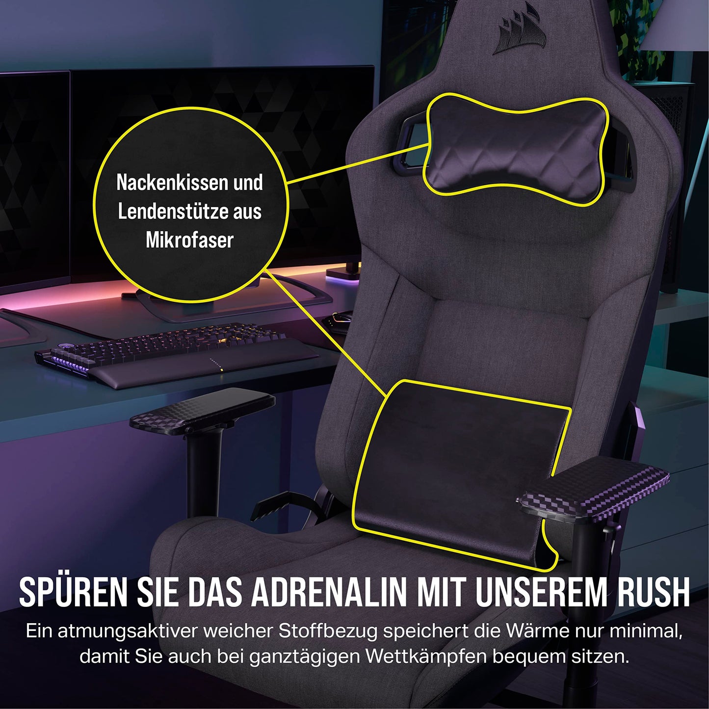 Corsair T3 RUSH Gaming Stuhl Stoff Grau 2023