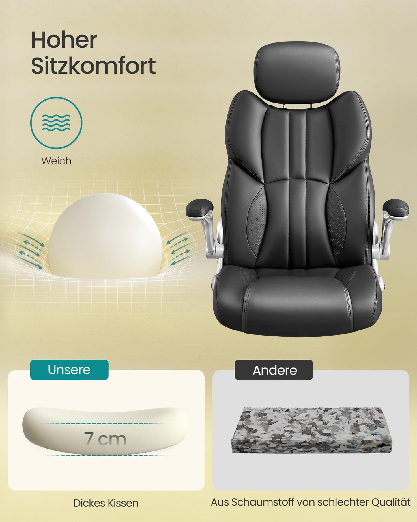 SONGMICS Gaming Stuhl mit Kopfstütze Schwarz OBG65BK