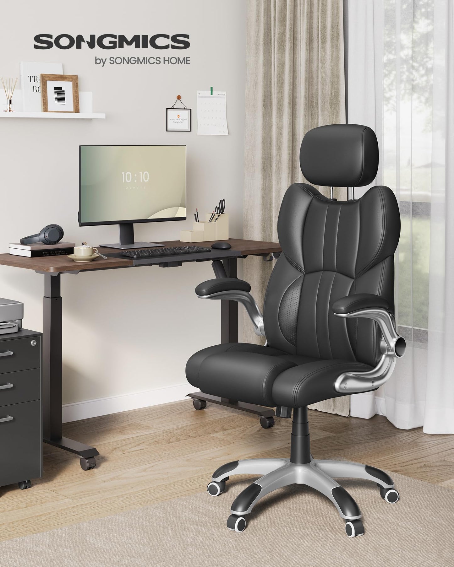SONGMICS Gaming Stuhl mit Kopfstütze Schwarz OBG65BK